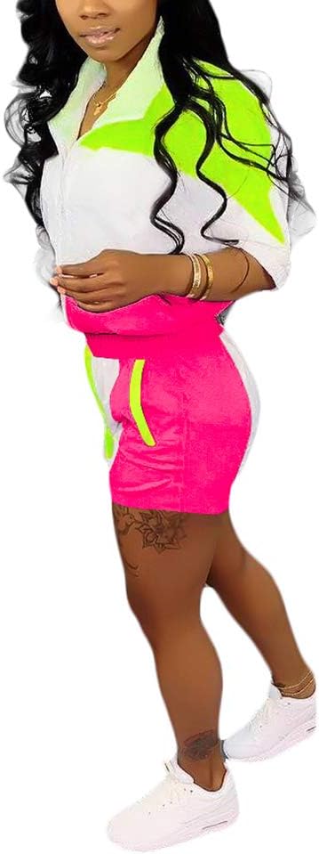 Ophestin Womens Casual 2 Piece Outfits Patchwork Half Sleeve Jacket Shorts Sets - Image 3