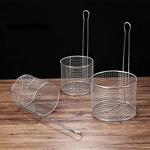 Cestini per friggere per patatine fritte, colini per alimenti, friggitrice, colino per olio, in acciaio inox, rotondo, con manico, per casa, ristorante, hotel