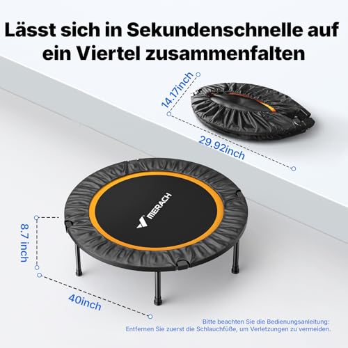 MERACH Mini Trampoline - 102 cm/122 cm Fitness Trampoline Opvouwbaar, Maximale Belasting 150 KG, Trampoline voor Bewegingstraining Geruisloos - Afbeelding 6