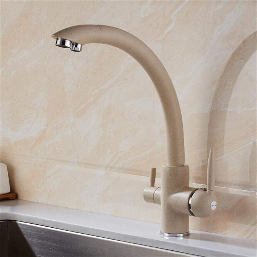 Robinet de cuisine design beige en laiton haut de gamme à triple entrée