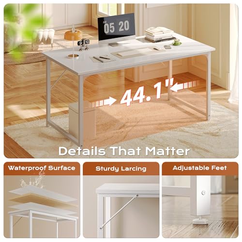 Image of PRAISUN 48 X 24 Inch Computer Desk with Deeper Desktop, Gaming Office Writing Work Desk for Home Office, Study, Bedroom, Work from Home, Metal Frame, White