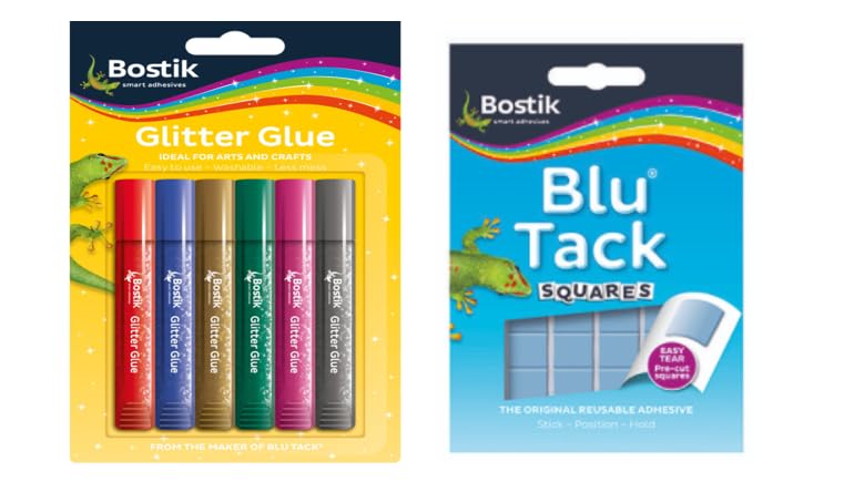 Blu Tack Handy Pack 45g, Putty Reusable Adhesive Non Toxic + Bostik Glitter Glue Pens for Crafts 6 Vibrant Colours.Washable, Non-Toxic & Mess-Free Kids Art Supplies. Easy Squeeze Gel