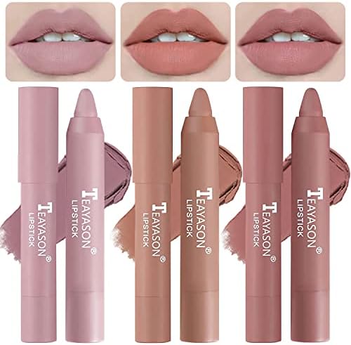 3 Colors Liquid Matte Lipstick Set,Nude Lipstick Velvet Air Moisture Smooth Crayon Lip Stain ,Ultimate Nourishing Color Stick,Matte Lipstick 24 Hour Superstay,Long Lasting Waterproof Lip Gloss Lipstick for Women Makeup (Set F)
