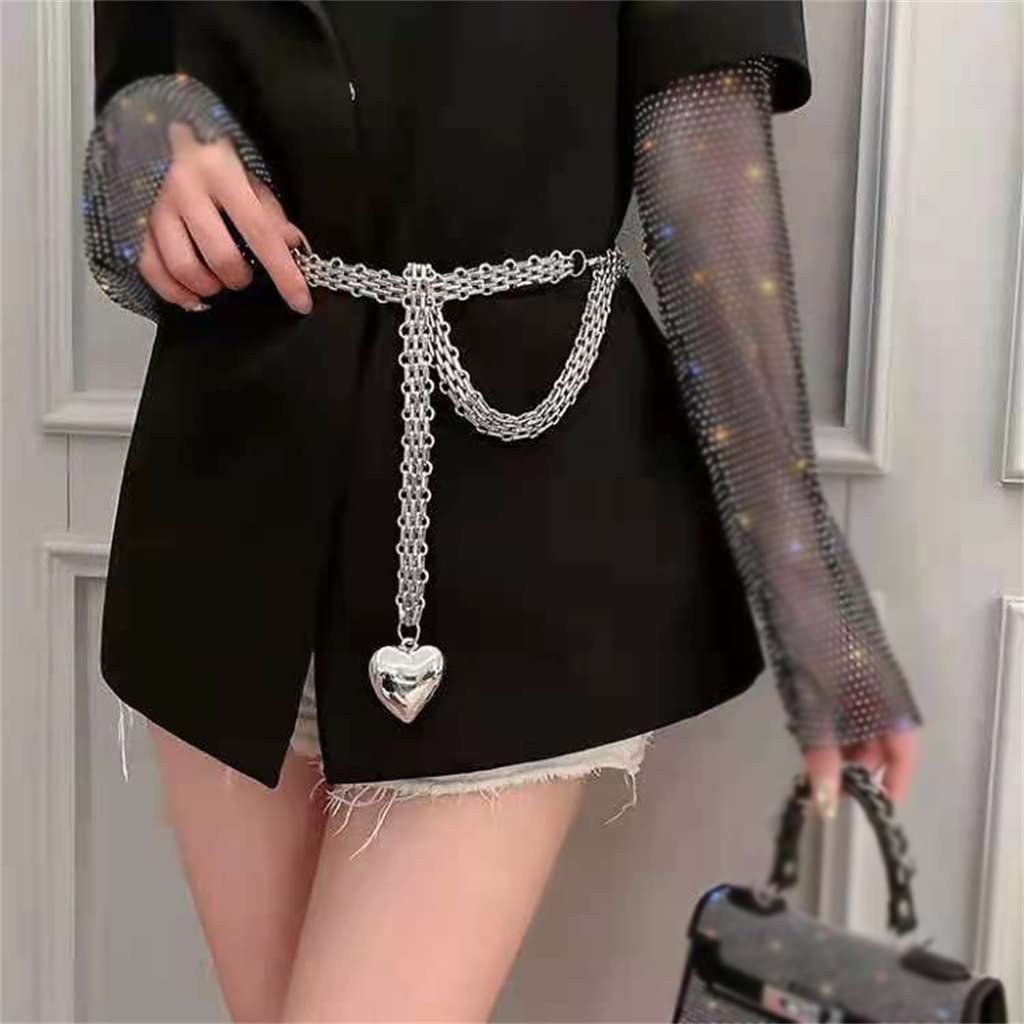 RWRAPS Ciondolo d'Amore Catena in Vita Cintura a Catena in Argento Catena Decorativa Versatile (Argento Come Mostrato)