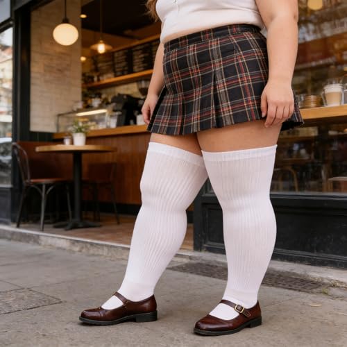 Image of DRESHOW Plus Size Thigh High Socks Striped Over Knee Long Boot Stockings Knee High Tube Socks Leg Warmers for Women