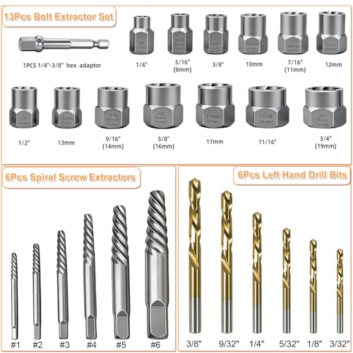 Image of 26PCS Easy Out Screw Bolt Extractor Set and Left Hand Drill Bits Set | Broken Bolt Extractor Kit, Bolt Extractor Socket Set, Stripped Screw Extractor for Remove Screws, Bolts, Studs and Nuts