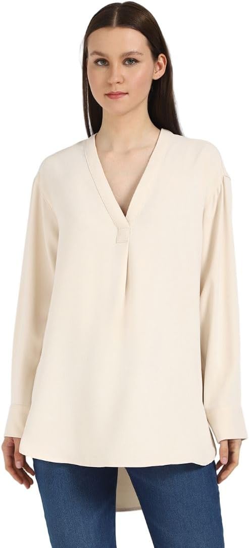 Calvin Klein Blusa relajada con cuello en V para mujer