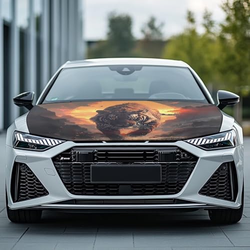 Image of Car Hood Cover,Men Car Hood Cover Protector Suitable Most Automotive Sedans Trucks Pickup Sports Cars,Car Accessories Tiger Sunset Print