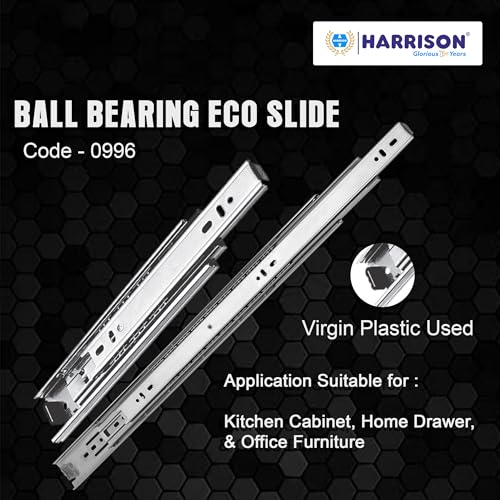 Image of Harrison Telescopic Ball Bearing Eco Slide 0996 | Drawer Channel Stainless Steel | 10 inch Soundless Modular Kitchen Drawer Slides | Rust Free | Load Bearing Capacity 35 kg | Furniture Hardware