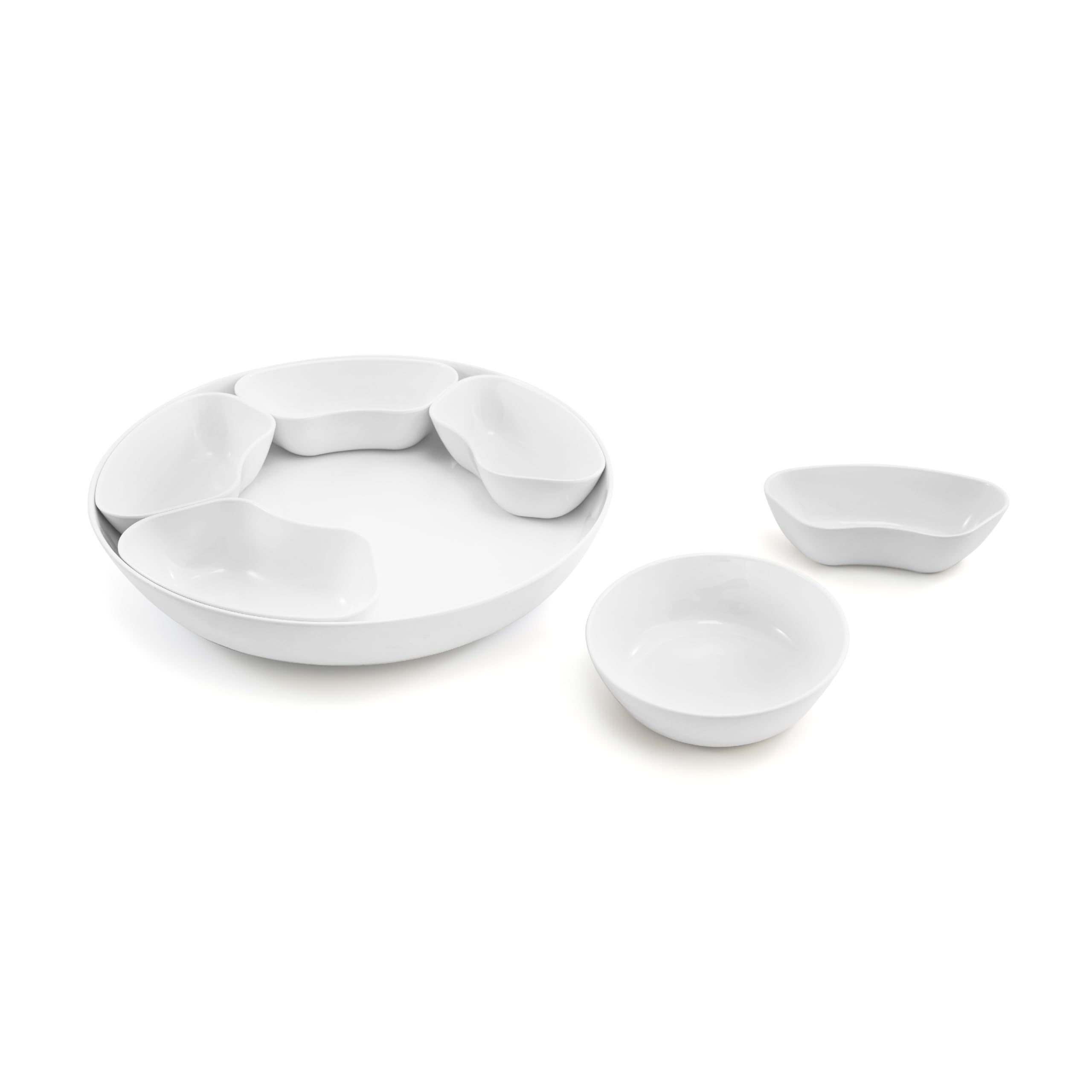 TP 15'' Taco Serving Platter, Melamine Serving Tray & Bowls, for Taco Tuesday Lazy Susan Taco Bar Kit, Chip, Dip, Snacks Serving Set for Party and Fiesta, White