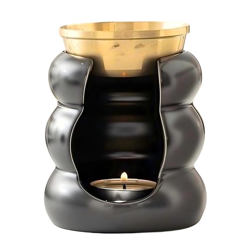 Calentador de Cera Cerámico con Diseño Burbuja Negro y Dorado miniatura 1