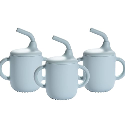 Miniatura 7 de CHILDLIKE BEHAVIOR Mini tazas para beber de mushie  Vaso de silicona con popote para bebés y niños pequeños  Tazas de entrenamiento con tapas y
