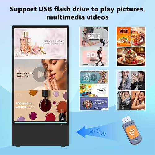 Image of 55 Inch Outdoor Digital Signage Kiosk, IP65 Waterproof Portable A-Frame LCD Display with Rechargeable Battery, 2000-Nit Auto-Brightness and Impact-Resistant Screen for Retail Store