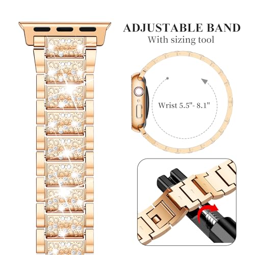 Image of SUPOIX for Apple Watch Band 42mm + Case, Bling Bands for Women (Rose Gold) | Shiny Metal Bands & 2 Pack Protective Cover Cases for iWatch Series 3 /2 /1 42mm