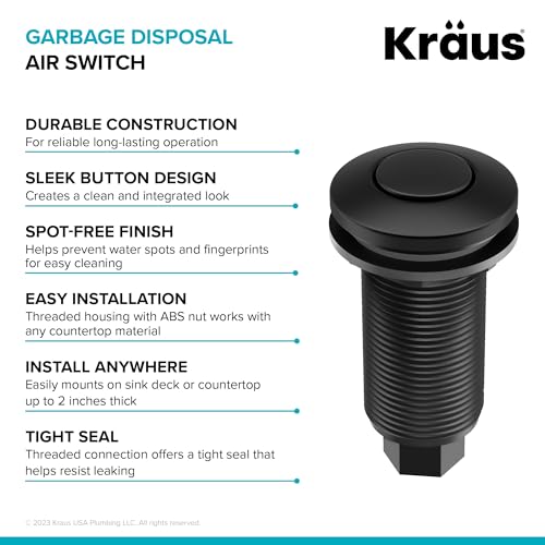 Image of KRAUS Garbage Disposal Air Switch Kit in Spot-Free Stainless Steel with Push Button, AC Adapter, Power Cord, and Air Tube Included, KWDA-100SFS