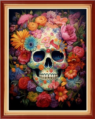 Image of Dooxvey Cross Stitch Kits for Adults Beginners,Full Range of Cross-Stitch Stamped Kits Needlepoint Kits for Beginners Embroidery Kits 11CT Cross Stitch Patterns-Skeleton Flower 16x20 inch