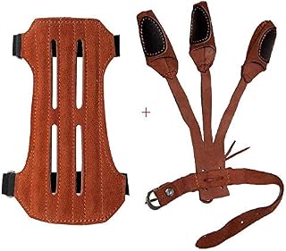 Toparchery Leather 2 Straps Arm Guard & 3 Finger Protective Gloves for Recurve