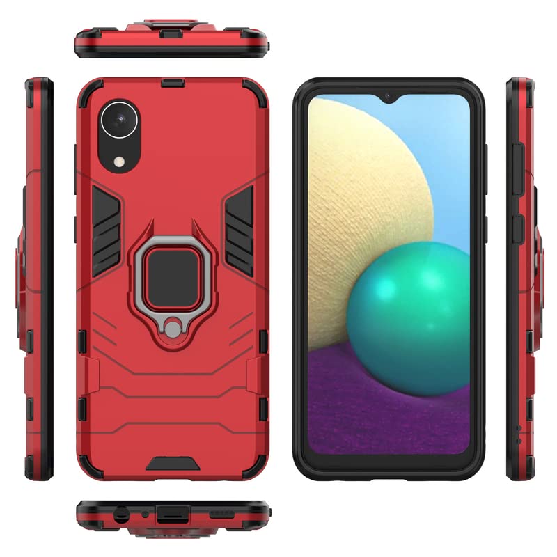 Image of Hybrid Armor Shockproof Soft TPU and Hard PC Back Cover Case with Ring Holder for Samsung Galaxy A03 Core (Red)