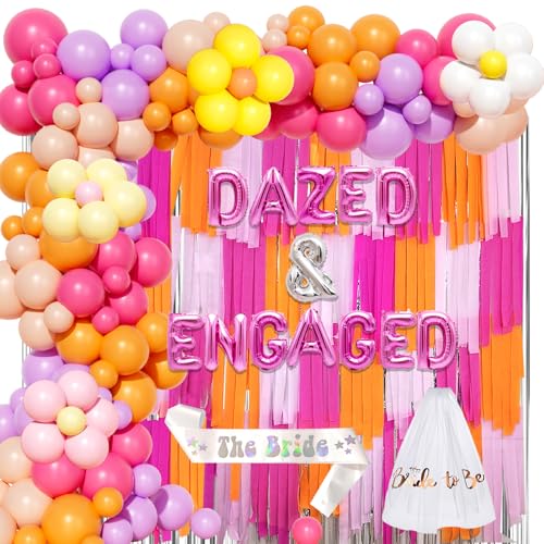 Party Inspo Dazed and Engaged Bachelorette Decorations Groovy Bachelorette Party Decor 125PCs 70s Retro Hippie Disco Themed Bridal Shower Supplies Balloon Fringe Curtain Bride to Be Sash and Veil