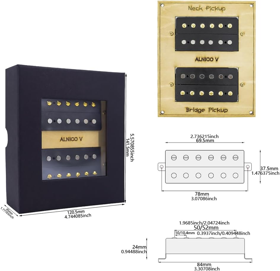 Alnico Humbucker Guitar Pickups,Alnico Neck Pick-up Bridge & Neck Pickups for Guitar Pickup Accessories Guitar Pickup Replacement Parts(1H-DHWP-6J10)