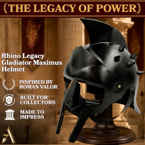 Image of AnNafi Maximus Gladiator Helmet Men Roman Headgear Blackened LEATHER LINER FITTED, Adult Medieval Costume, Larp Sca Party Clothing, Halloween Costumes