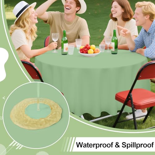 Image of misaya 4 Packs Disposable Plastic Table Cloth, 84 inch Round Waterproof Tablecloth, Leakproof & Sturdy Decorative Table Covers for Picnic, Party, Outdoor and Back to School, Sage Green