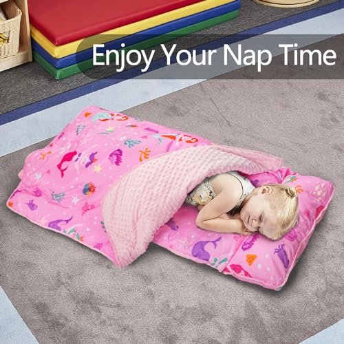 Image of Primlect Toddler Nap Mat Extra Large Thickened 55''x35'', Soft Sleeping Bag with Detachable Minky Blanket and Pillow, Portable for Daycare, Preschool, Kindergarten, Travel, Boys and Girls