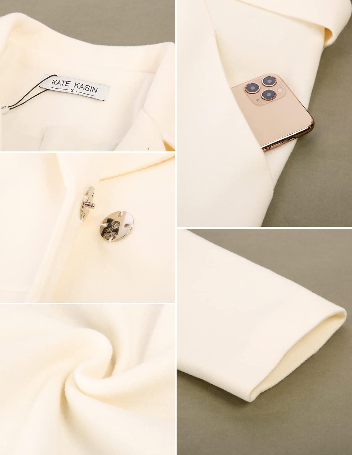 Close-up Details of a White Kate Kasin Coat
