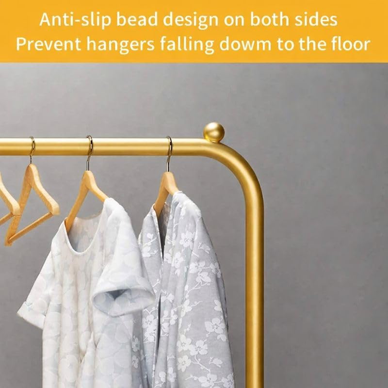 Image of Owme Portable Double Layer Clothes Drying Stand for Home | Rolling Laundry Rack with Wheels | Stainless Steel Garment Drying Rack for Balcony, Bedroom & Utility Area - POLE GOLD