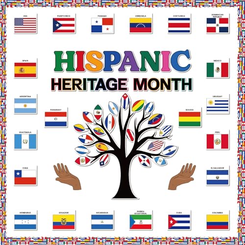 Image of Hispanic Heritage Month National Bulletin Board Cutouts Set, Hispanic Heritage Month Decoration Spanish Classroom Decorations National Flag Cutouts for Latin American Spanish Classroom Home Wall Decor