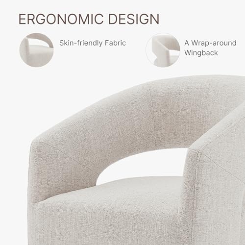 Image of KISLOT Upholstered Dining Chairs with Casters, No Assembly Modern Barrel Armchair with Rollers for Dining Room, Bedroom, Living Room, Reading Room, Home Office, Set of 2, Beige