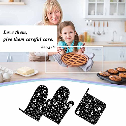 Samgula SAMGULA-OVENMITTSA119 Black Night Oven Mitts And Pot Holders Sets Moon Stars Dots Cute Painting Heat Resistant 3Pcs thumb #6