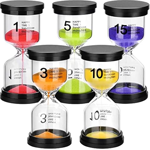 Hourglass 5 Colours Colourful Sand Timer Including 1/3/5/10/15 Minutes Sand Timer for Children Teeth Brushing, Classroom, Office Timer, Kitchens, Homes Cover