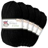 Nadelstärke 3,5 ♥ Frida\'s Wollhaus Frida\'s 5 x 100 g #15te Allround Basic Garn Babygarn Wolle Stricken Häkeln weich 45 Farben (30  Schwarz)