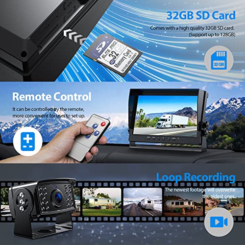 Image of ZEROXCLUB 10 inch HD Backup Camera System Kit, Loop Recording Large Monitor with Wired Rear View Camera, IR Night Vision Waterproof Camera with Safe Parking Lines for Bus, Semi-Truck, Trailer, RV, BY102A