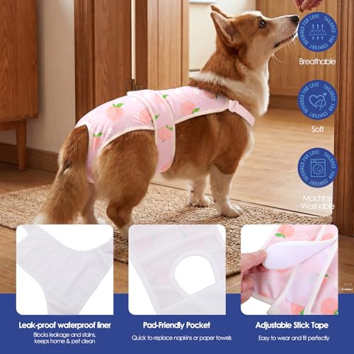 Image of ASENKU 2 Pack Female Dog Diapers with Suspenders, Reusable Washable Puppy Panties for Small Dogs, Leak-Proof Pet Underwear for Heat Cycle & Period