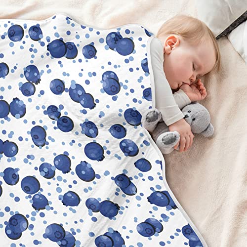 Image of Swaddle Blanket Blueberry Natural Fresh Ripe Tasty Blueberries Cotton Blanket for Infants, Receiving Blanket, Lightweight Soft Swaddling Blanket for Crib, Stroller, Nursery Blankets, 30x40 in