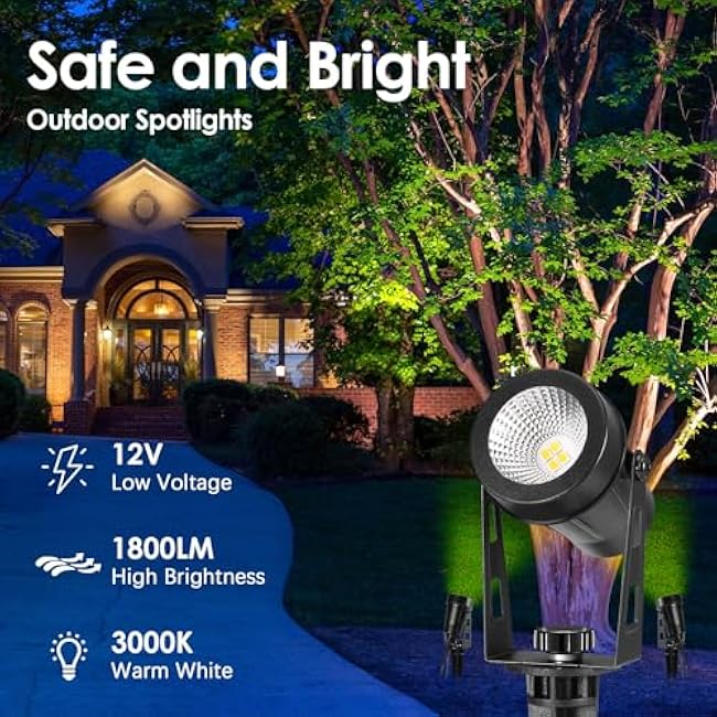 ALOVECO Low Voltage Landscape Lights, 6 Pack LED Spot Lights Outdoor with 30W Transformer IP65 Waterproof, Plug in Outdoor Landscape Lighting for Yard Garden Tree House Flag Pathway (Warm White 2700K)