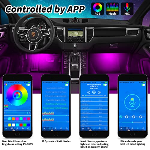 Led Lights For Car, Dash Lights For Car Interior Neon Lights Strip With App Control, Rgb Under Dash Led Lights With Diy Million Colors Music Mode #TOP2