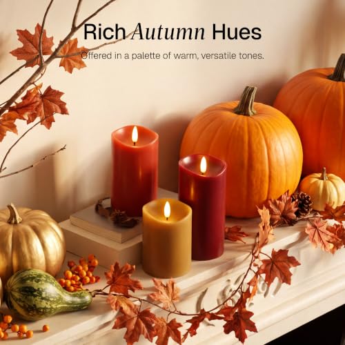 Image of Fall Decorations for Home - Real Wax Flameless Pillar Candles Set of 3