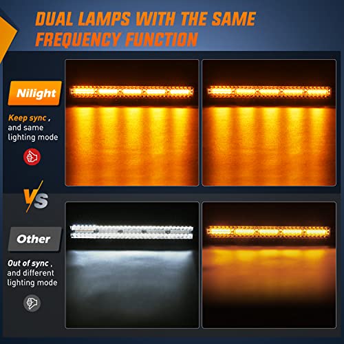 Image of Nilight 22inch Amber White Strobe 6 Modes 480W LED Light Bar | Constant /Flash 6 Modes Memory Wiring Harness Kit, Spot-Flood Combo Beam Auxiliary Lights Fit Truck Car ATV Jeep
