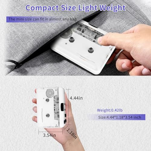 Auto Reverse＆Clear Stereo Cassette Player,Built-in Cool Copper Wheel Movement＆Earphone,Cassette Tape to MP3 Converter with Tape Converter Software - Thumbnail 7