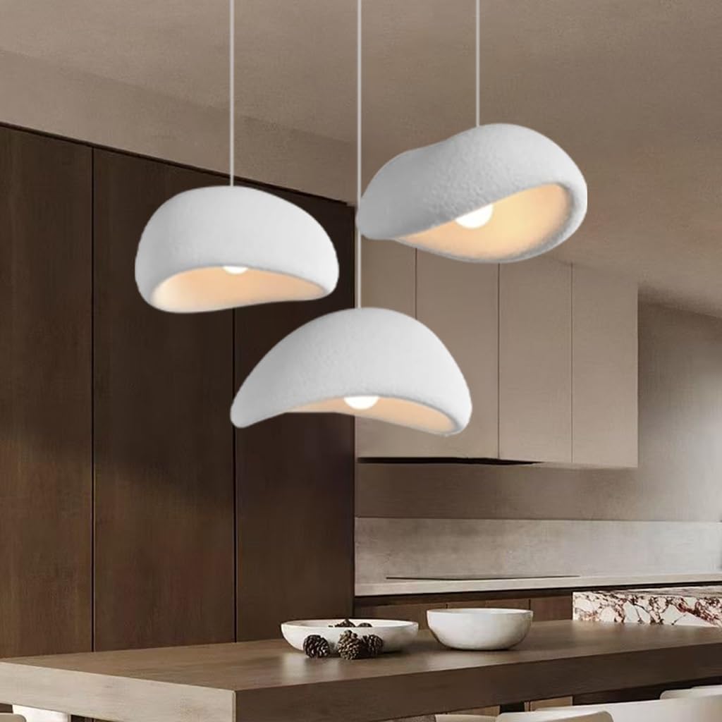 Lustre Suspendu Wabi Sabi E27 Moderne Lampe 3 Ampoules Blanc Design Irrégulier Hauteur Réglable pour Salle À Manger Salon Chambre Cuisine Café Éclairage Îlot Plafonnier(A)