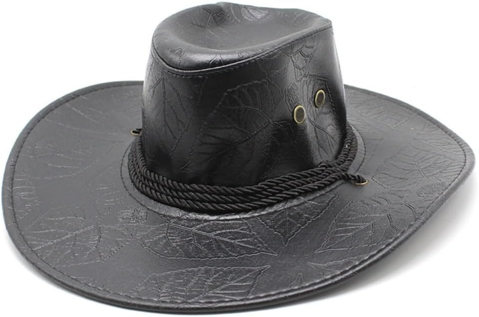 Western Cowboy Hat, Vintage Leather Look, Wide Brim with Rope Band, Burgundy Red, Classic Style
