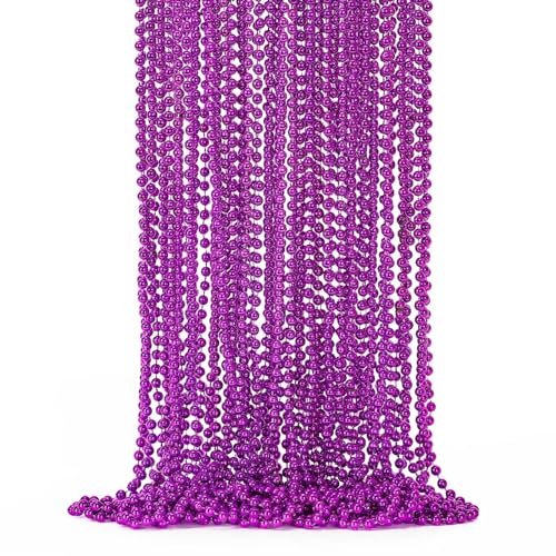 Image of EOBOH 24PCS Mardi Gras Beads, Purple Bead Necklace Party Favors, 33 inch Halloween Necklaces Set, Festival Parade Events Throw Accessories for Halloween Mardi Gras Wedding Birthday Celebrations Decor