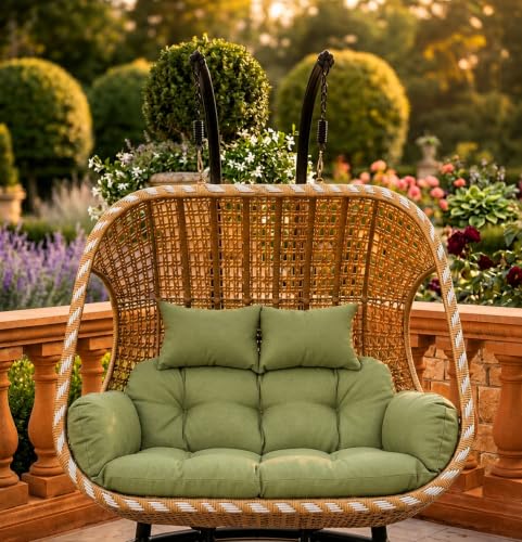 Image of Double Seater Swing Chair Cushion Replacement Pad for Hanging Egg Swing Outdoor Patio Garden Balcony Seat Cushion Green Fabric Seating Pad Home Furniture Accessory