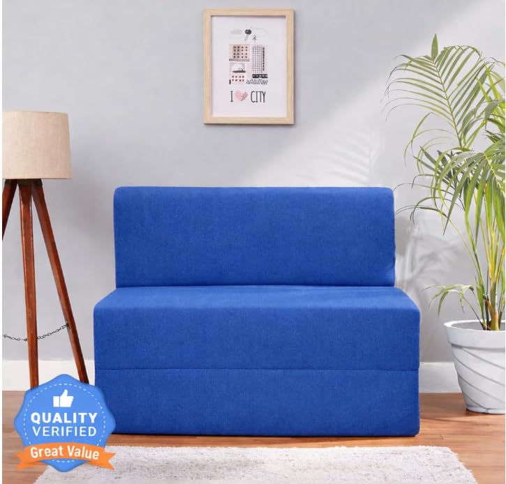 Image of Foldable One Seater Sofa Cum Bed, Sofa Bed 3 X 6 Feet, Velvet Fabric- Washable Cover- Including 1 Cushion Perfect for Home & Office for Guest (Blue)