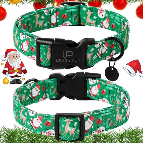 Image of Christmas Santa Claus Dog Collar, Cute Christmas Elk Collar for Puppy Girl Boy Dog, Adjustable Green Dogs Collars for Small Medium Large Dogs