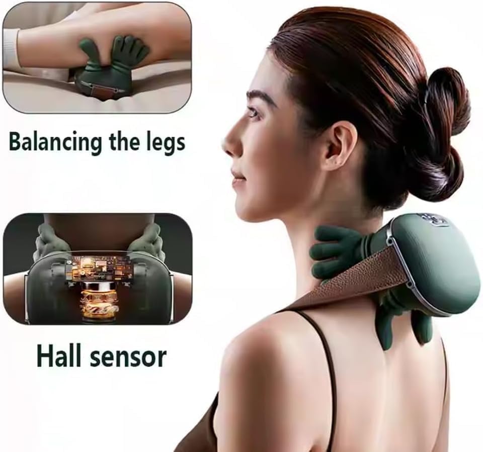 Miniatura 2 de Masajeador térmico de cuello y hombros  Almohada de masaje eléctrica Shiatsu de tejido profundo 4D, diseño portátil inalámbrico similar a la mano