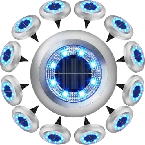 ZFITEI Solar Lights Outdoor Garden,12 Pack Waterproof Solar Ground Lights for Lawn Pathway Yard Landscape Walkway(Blue White)